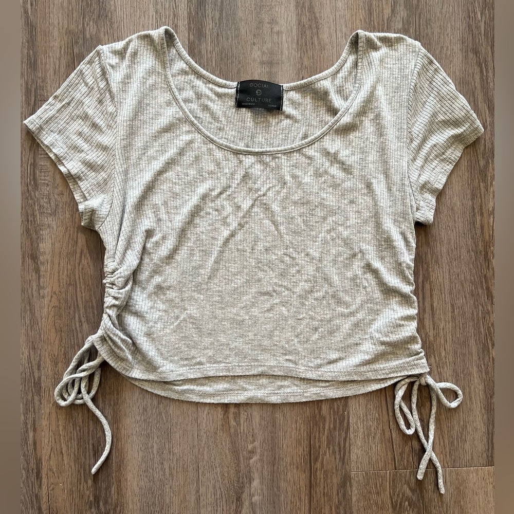 Grey Cropped T-Shirt with Ruched Sides Womens XL